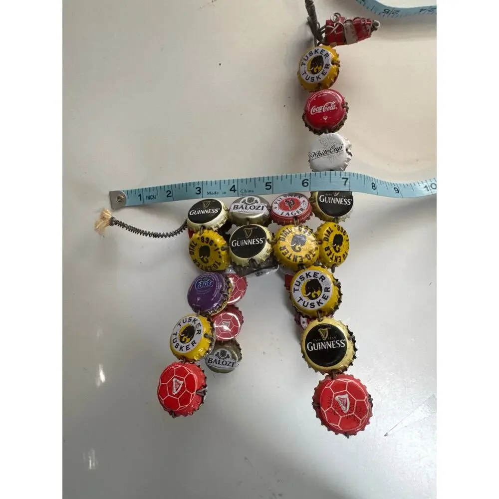 Folk Art Giraffe Upcycled Bottle Caps Handmade Decor Man Cave Recycled Unique